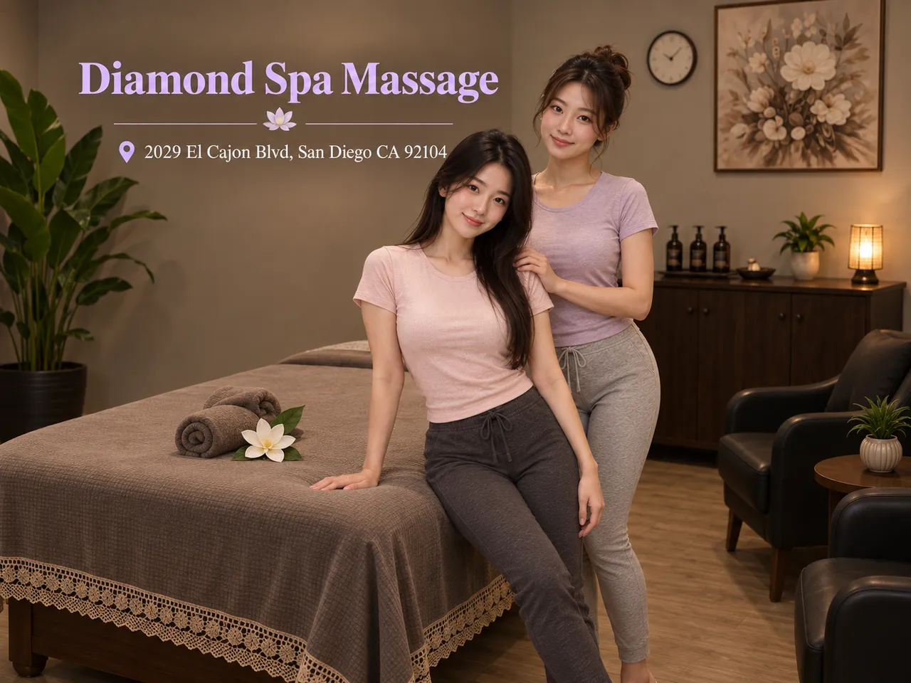 Two staff members in a private room at Diamond Spa Massage in San Diego, CA