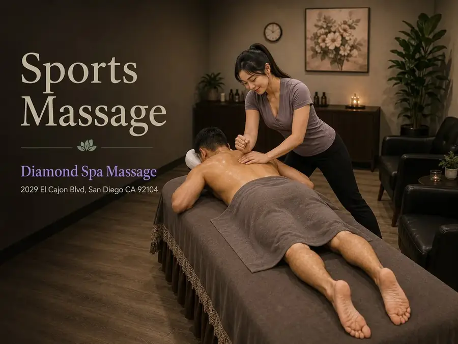 Sports massage working tired back and leg muscles at Diamond Spa Massage in San Diego CA