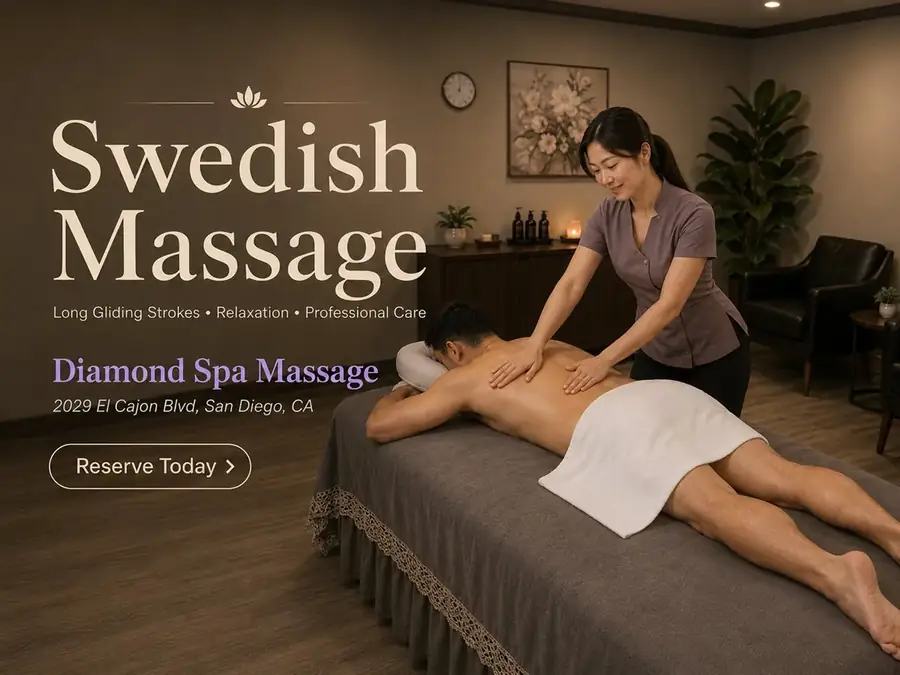 Swedish massage with long gliding strokes at Diamond Spa Massage in San Diego CA